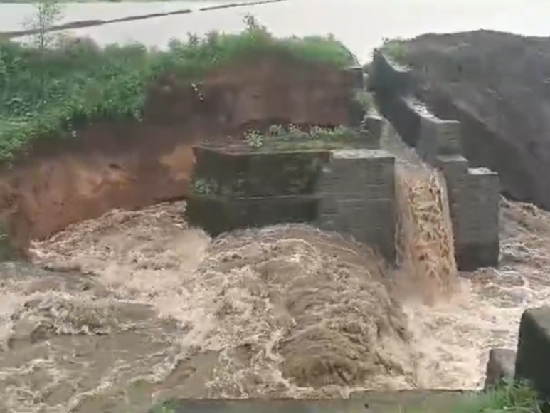 The check dam was washed away in the heavy flow of water | પાણીના ભારે ...
