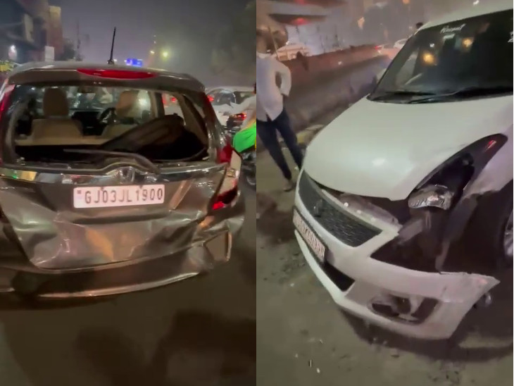 ટક્કર મારતા કારોને મોટું નુકસાન પહોંચ્યું