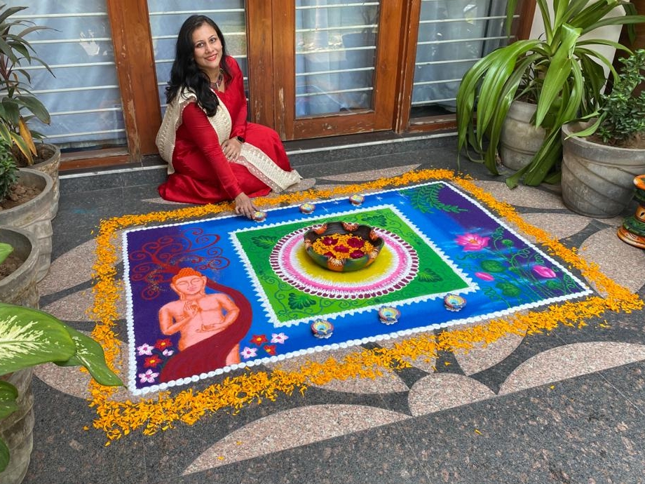 Tree Planting Rangoli A stunning rangoli of a girl swinging on a tree branch | દિવાળી ...
