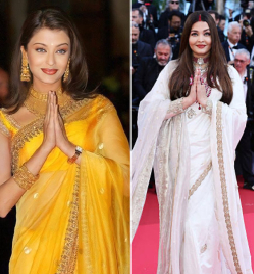 ડાબી બાજુ 2002 કાન ફેસ્ટિવલનો લુક, જમણી બાજુ 2025 કાન ફેસ્ટિવલનો લુક.