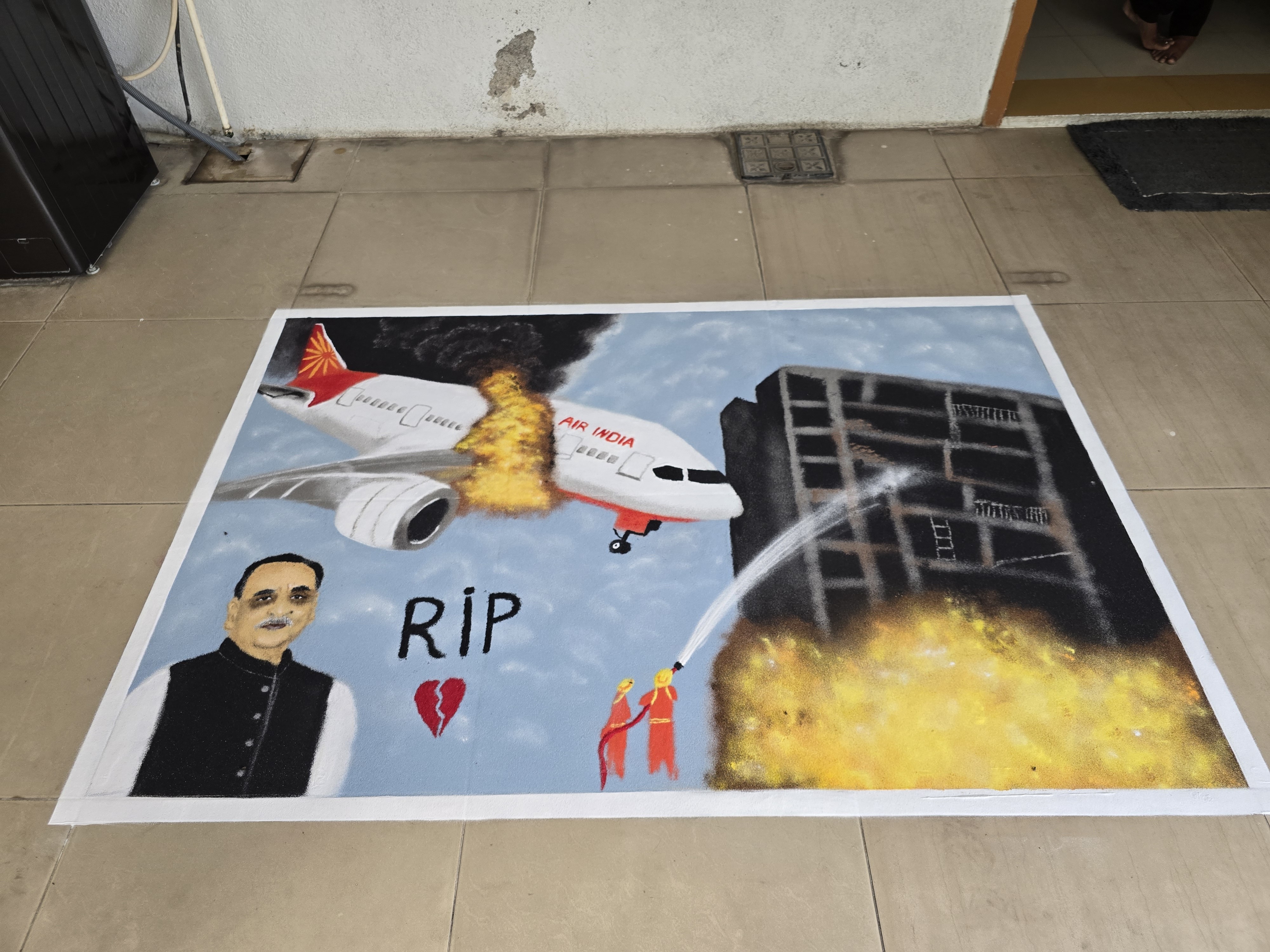 Gondal Rishabh Tala Rangoli Tribute Ahmedabad Plane Crash Death
