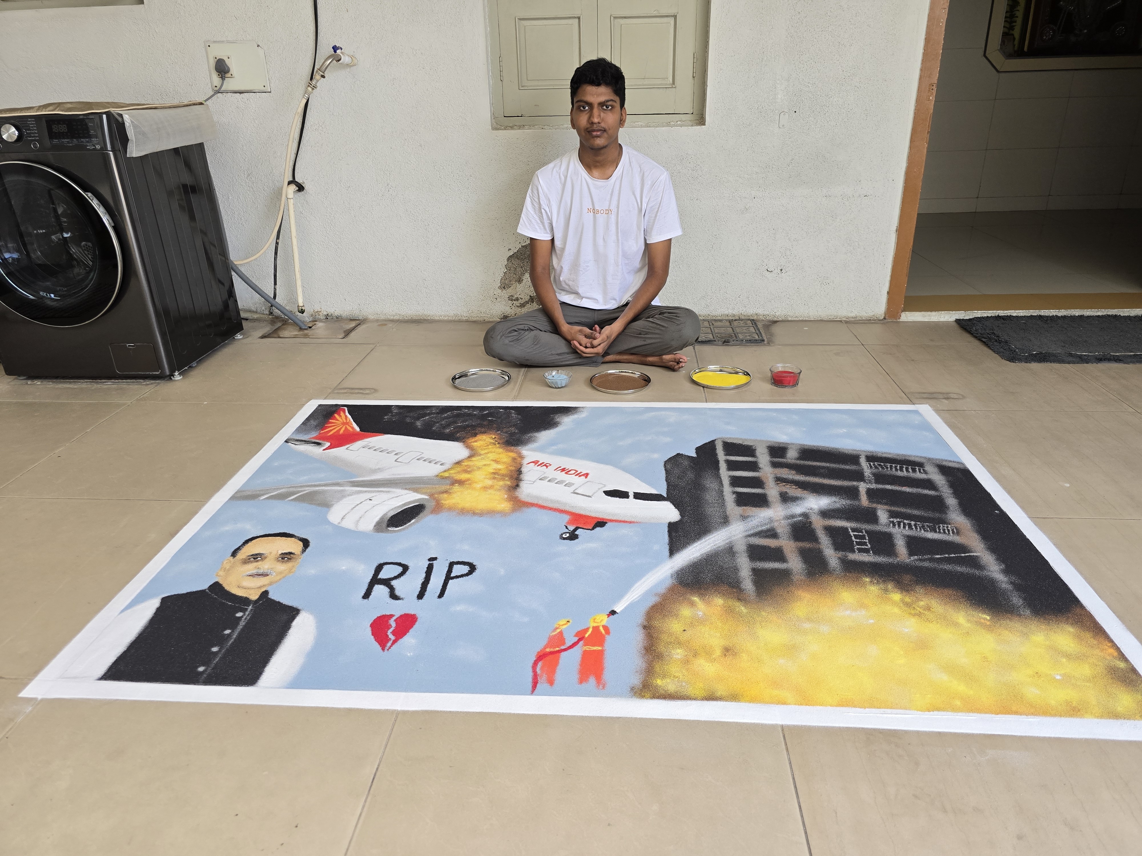 Gondal Rishabh Tala Rangoli Tribute Ahmedabad Plane Crash Death