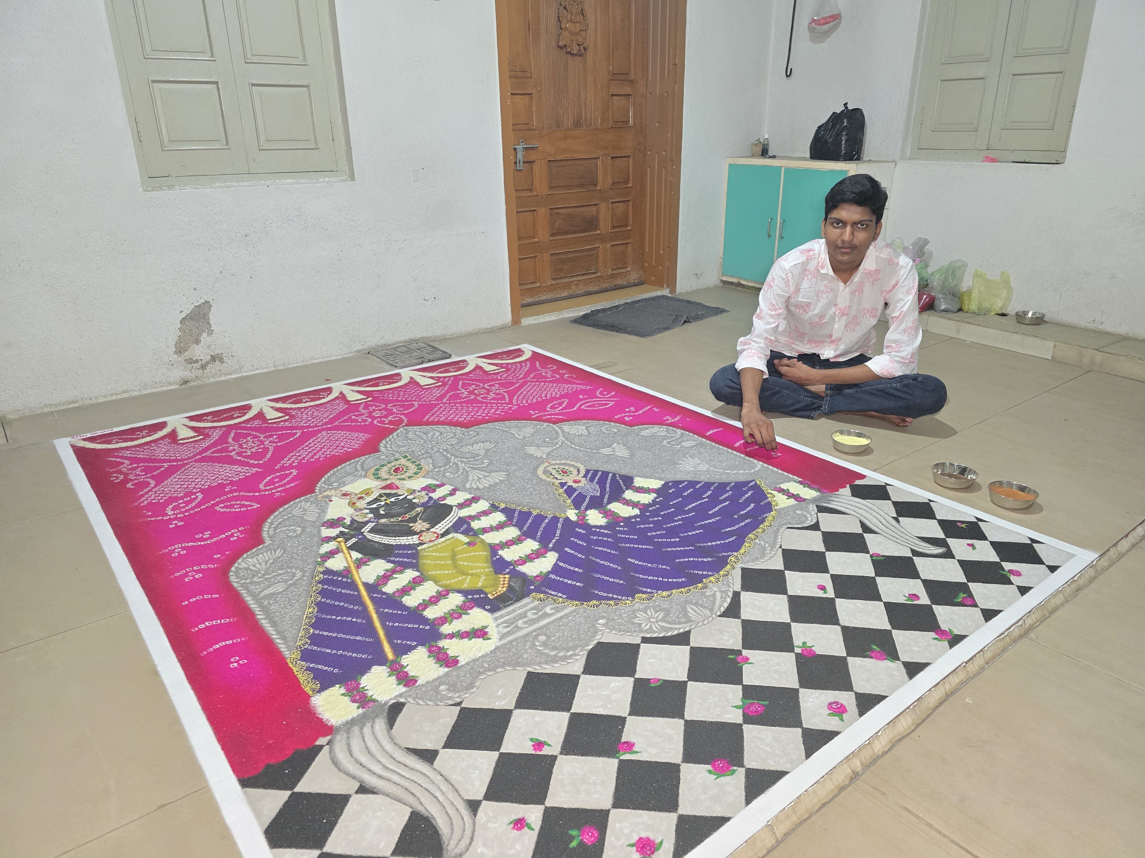 Gondal Rishabh Tala Creates Huge 8x6 Feet Radha Raman Rangoli For ...