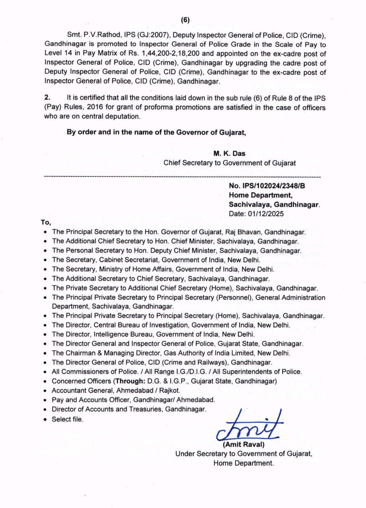 Six Gujarat-cadre IPS officers promoted: Manoj Shashidhar and Raju ...