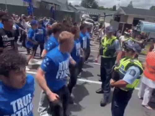 ન્યુઝીલેન્ડના ટમાકી જૂથ દ્વારા નગર કીર્તનના વિરોધને યોગ્ય ઠેરવેતા તેમના સમર્થક. - Divya Bhaskar