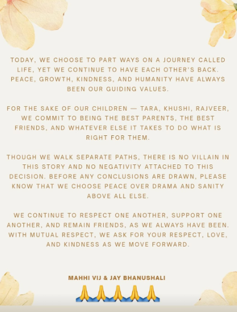 જય અને માહીએ અલગ થવા અંગે સત્તાવાર નિવેદન આપી પુષ્ટી કરી હતી.