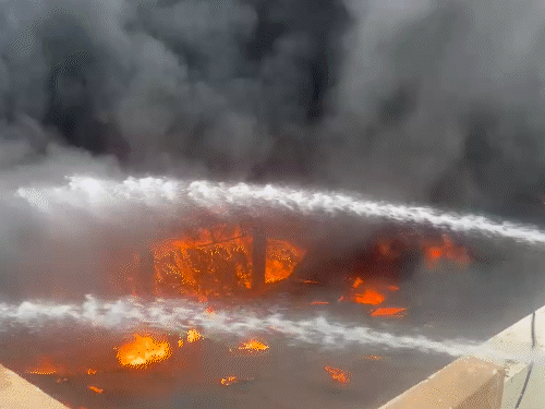 The fire department team sprayed water.