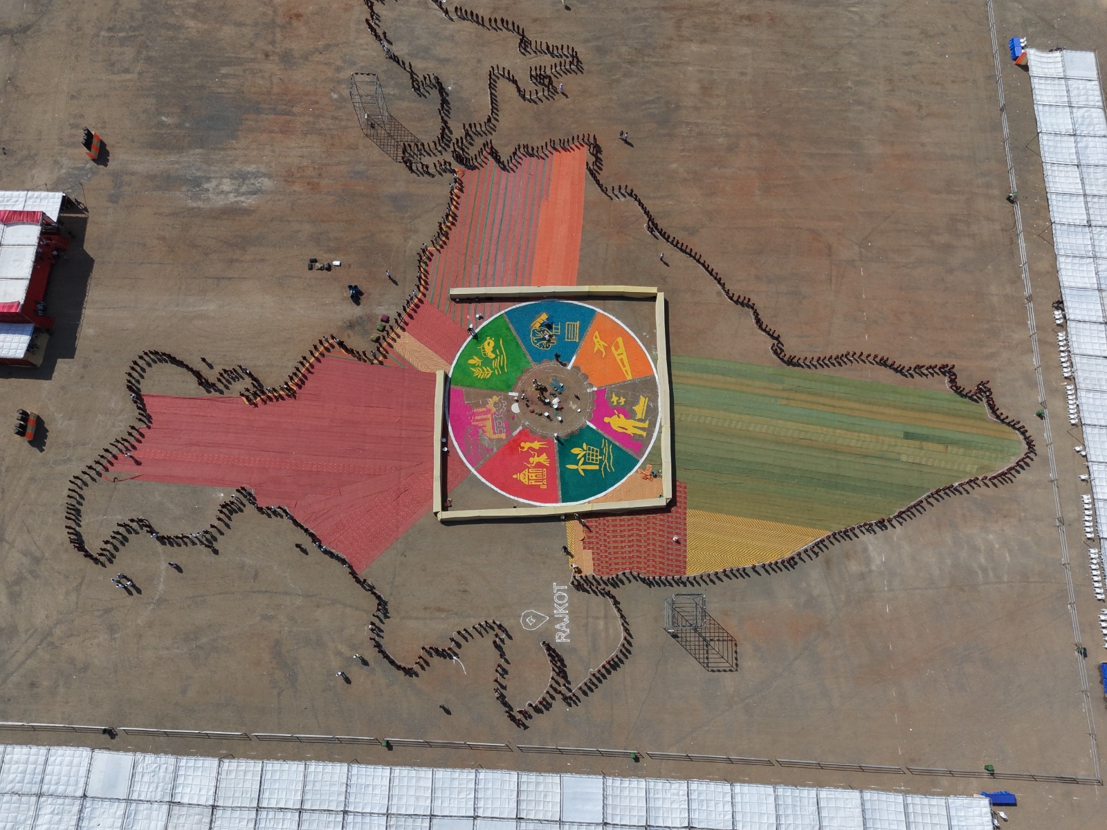 Rajkot Racecourse Event; Human Chain India Map & Natural Rangoli Display